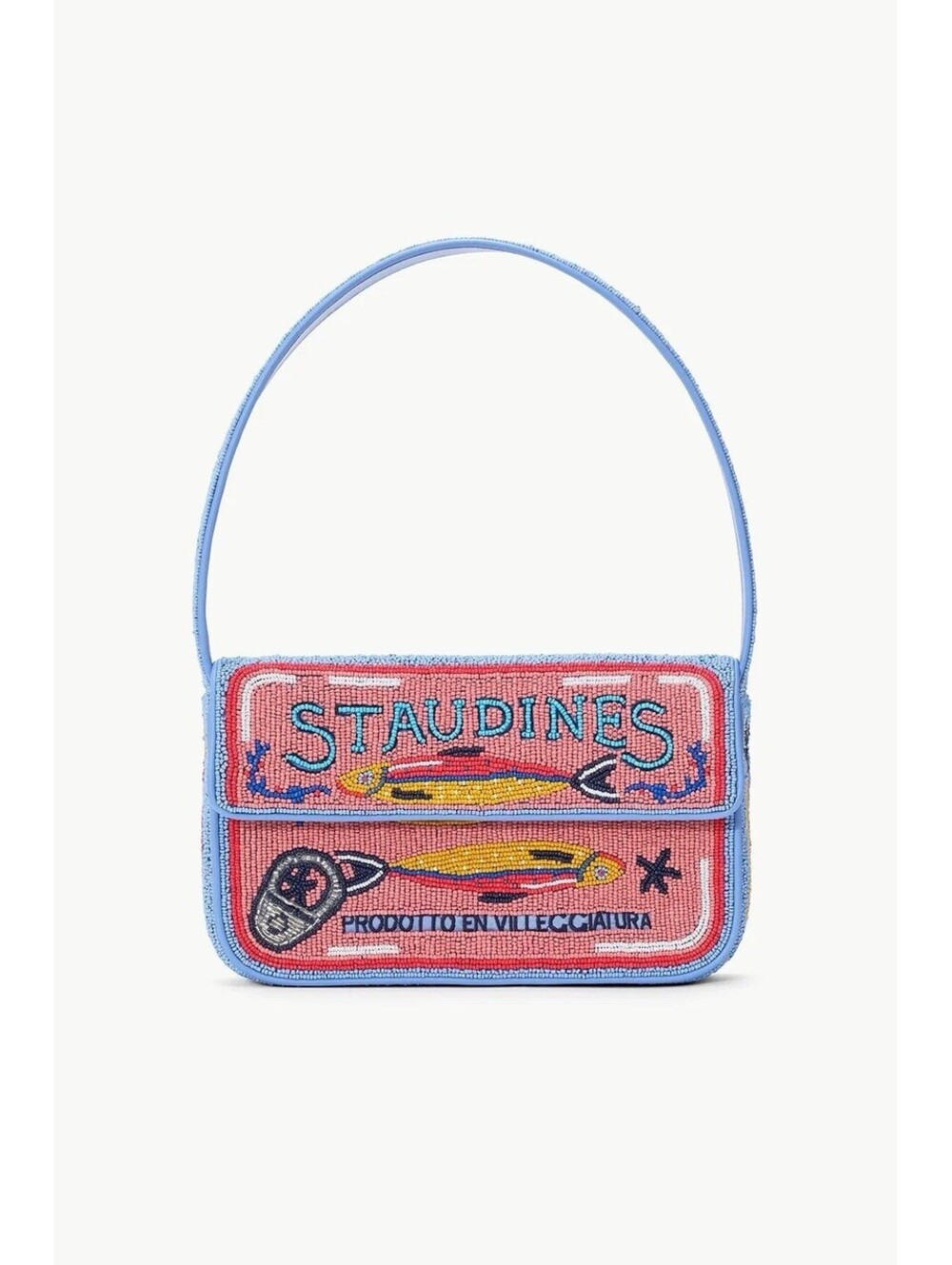 STAUD "Staudines" Sardine Tommy Bag Coral Blue Beaded Shoulder Bag NWT